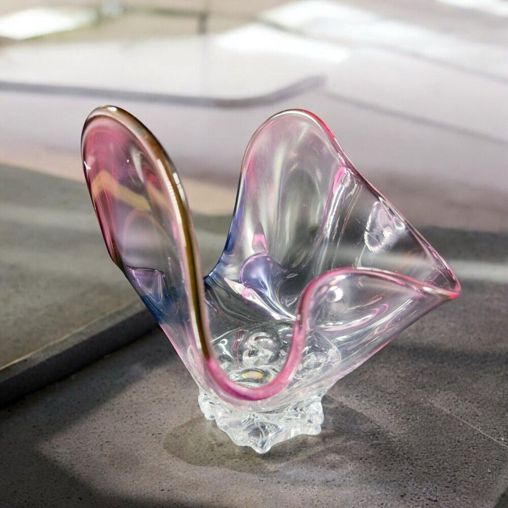 1993 Hand Blown Studio Glass Vase Bowl Sculpture Artist Signed‎ Ice Cube Base